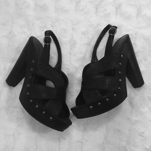 Zodiac USA Black Leather Wooden Platform Heels